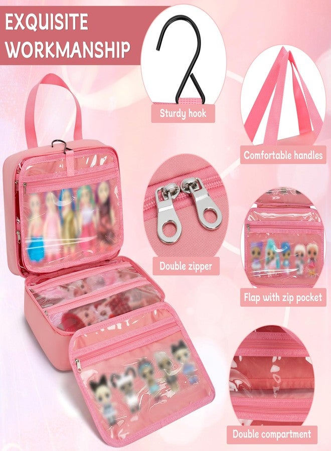 OUUTMEE Doll Carrying Case Compatible with LOL Surprise Dolls, Toy Hanging Organizer Storage Bag for Girls with a Hanging Hook and 7 Clear Zipper Pockets, Bag Only - Image 2